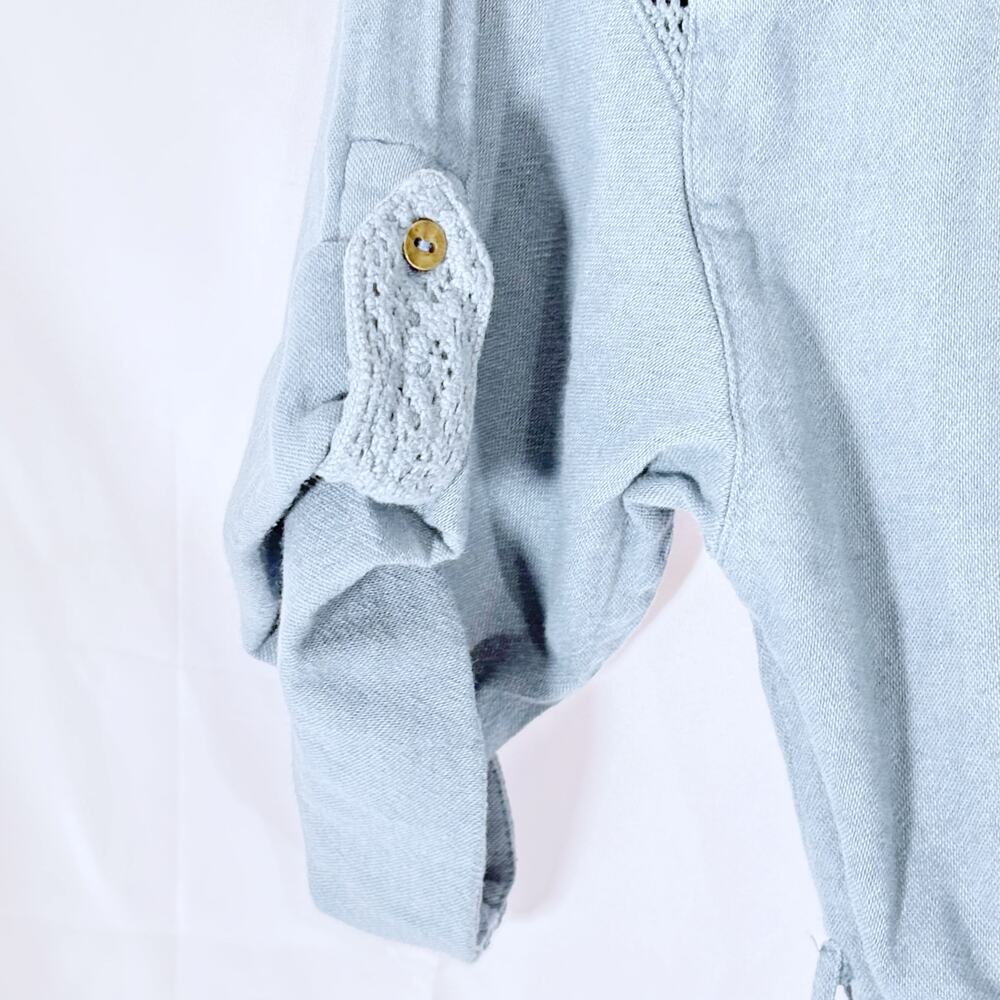Anthropologie Women’s Rilke Lace Crochet Mini Shirtdress Denim Blue Small - Picture 5 of 10